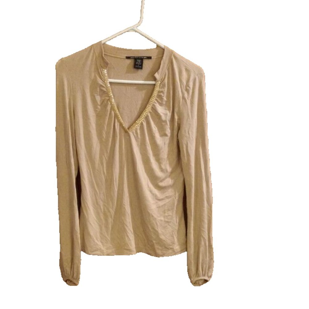 pierre cardin Womans Blouse beige size small long sleeve v neck